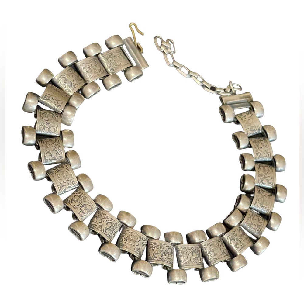 Antique Victorian silver book chain etched necklace